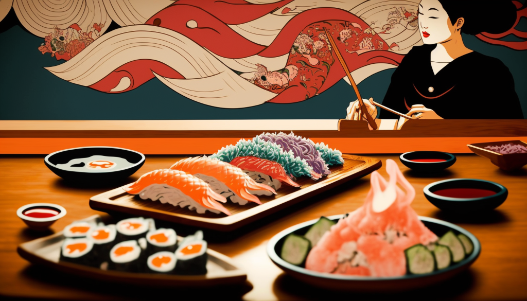 disegno di un ristorante giapponese specializzato in sushi per evidenziare le differenze con all you can eat cinese
